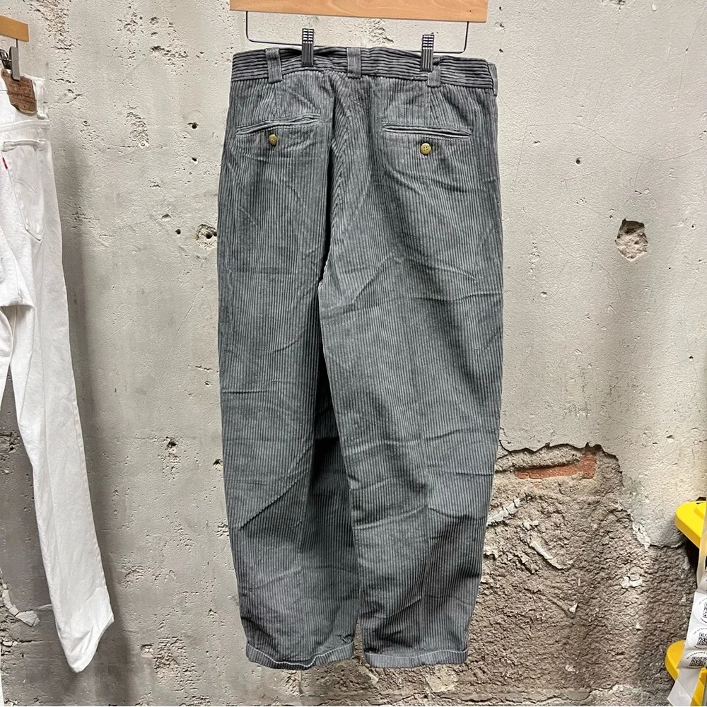 Perry Ellis Gray Corduroy Tapered Retro Pleated High Waisted Pants Hipster Y2K